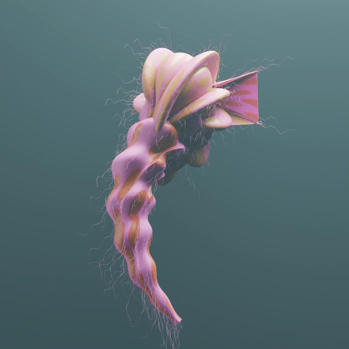 A pink and gold coiled Protobyte trailing fine cilia