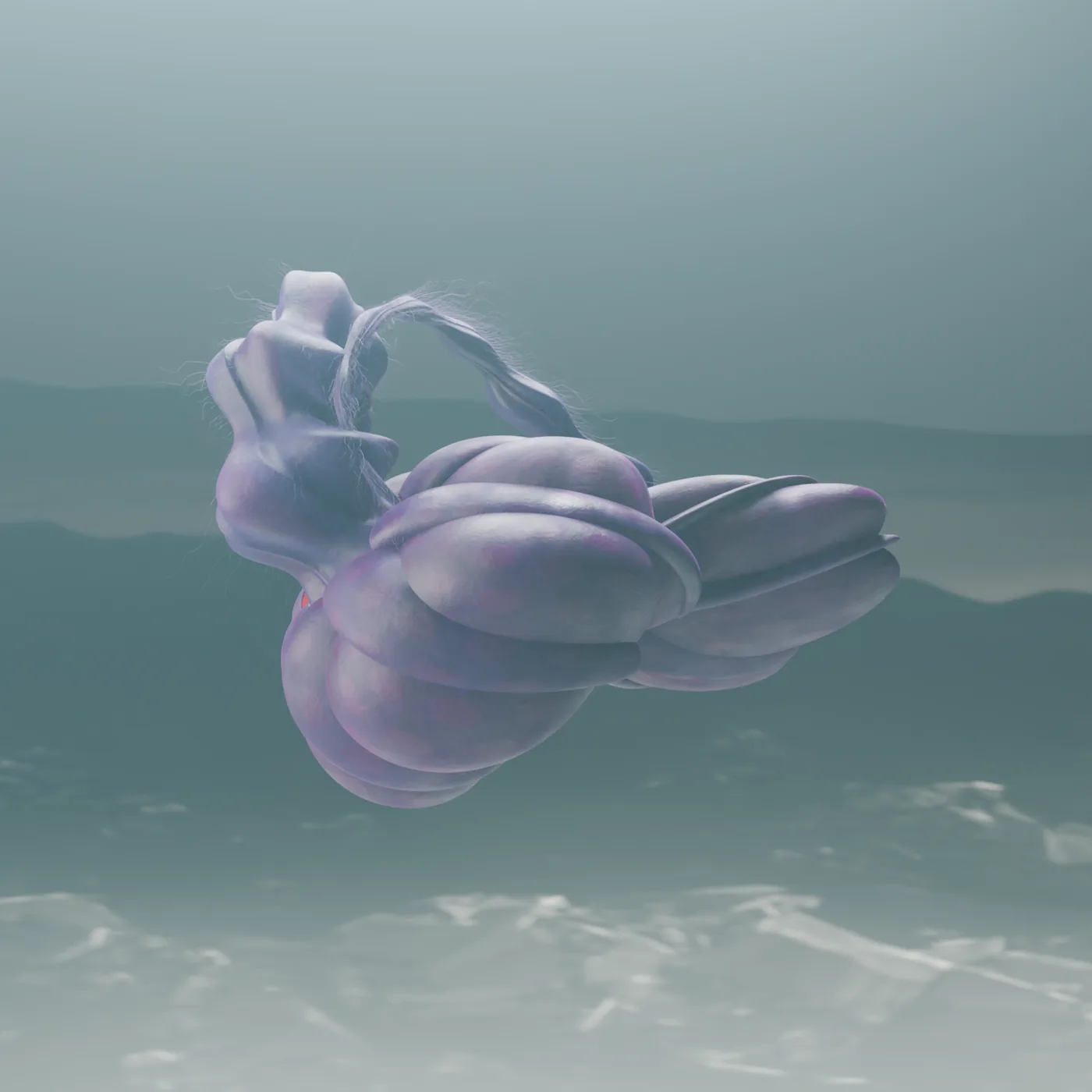 A pale lilac Protobyte with folded appendages above a light seabed
