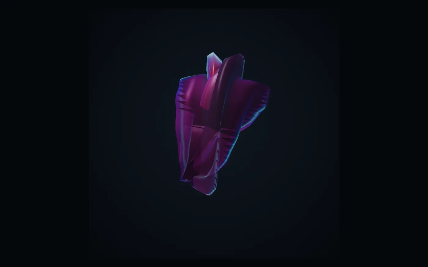 Vermibyte gracilis, a magenta Protobyte with a sail‑like body, rendered from its genome by the world's own renderer