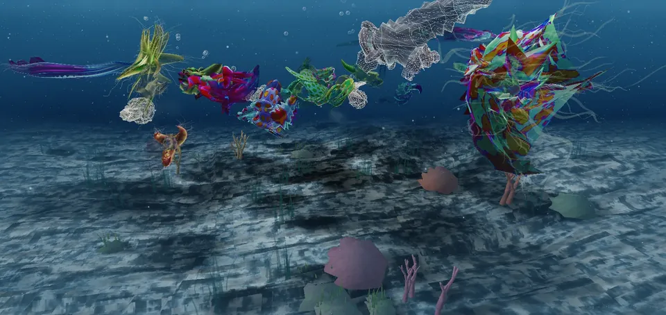 Illustrative landscape ProtoTank display showing an ecosystem